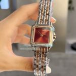 Copy Cartier Panthere De Red Dial 2-Tone Rose Gold Diamond Watch